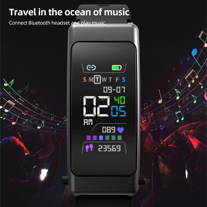 K50+ 0.96 inch Leather Band Earphone Detachable Life Waterproof Smart Watch Support Bluetooth Call(Black)