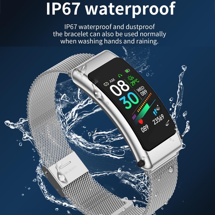 K50 1.08 inch Steel Band Earphone Detachable IP67 Waterproof Smart Watch Support Bluetooth Call(Gold)