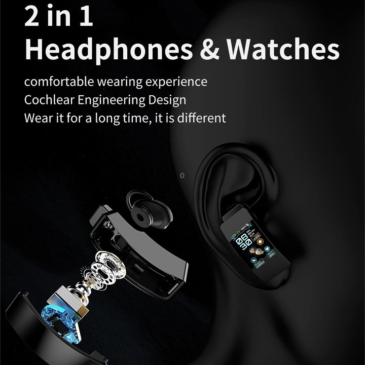 K50 1.08 inch Steel Band Earphone Detachable IP67 Waterproof Smart Watch Support Bluetooth Call(Gold)