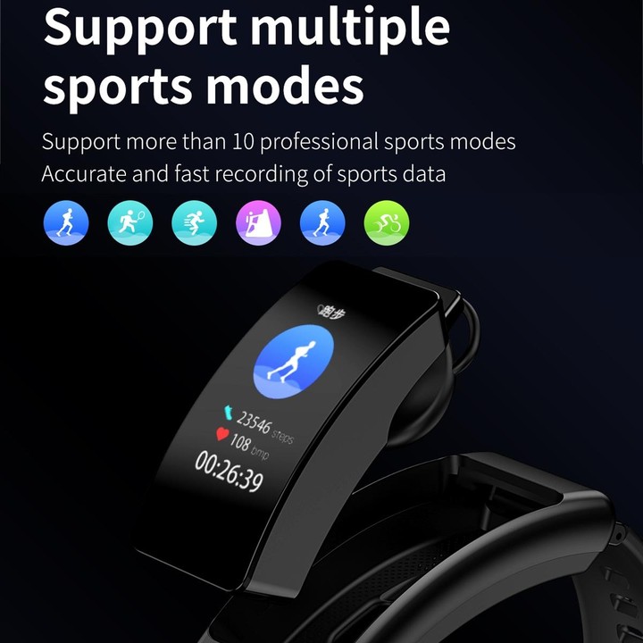 K50 1.08 inch Steel Band Earphone Detachable IP67 Waterproof Smart Watch Support Bluetooth Call(Silver)