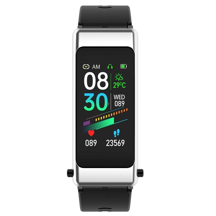 K50 1.08 inch Silicone Band Earphone Detachable IP67 Waterproof Smart Watch Support Bluetooth Call(Black Silver)