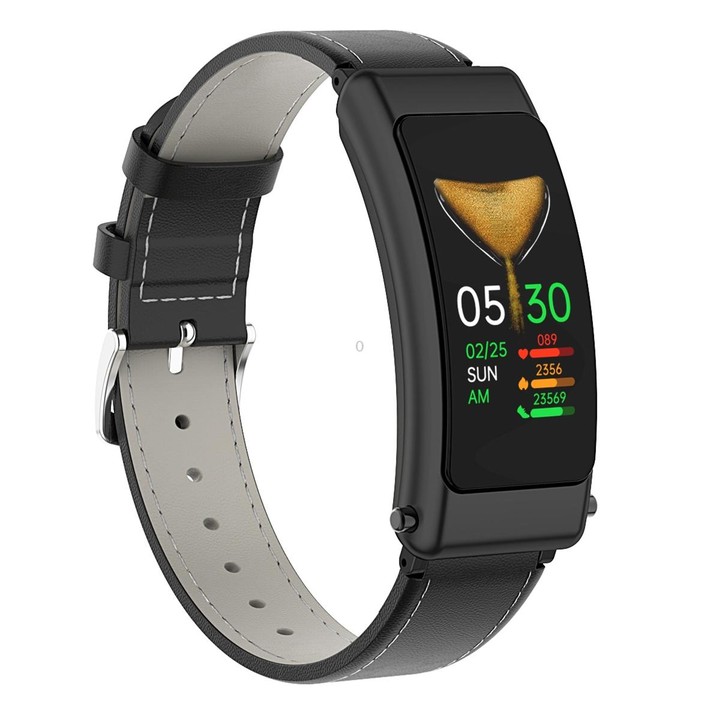 K50 1.08 inch Leather Band Earphone Detachable IP67 Waterproof Smart Watch Support Bluetooth Call(Black)