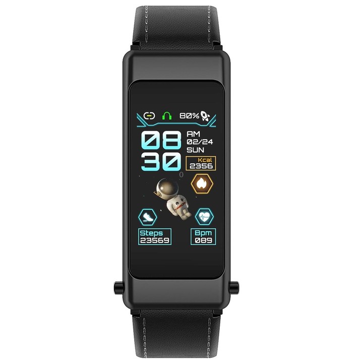 K50 1.08 inch Leather Band Earphone Detachable IP67 Waterproof Smart Watch Support Bluetooth Call(Black)