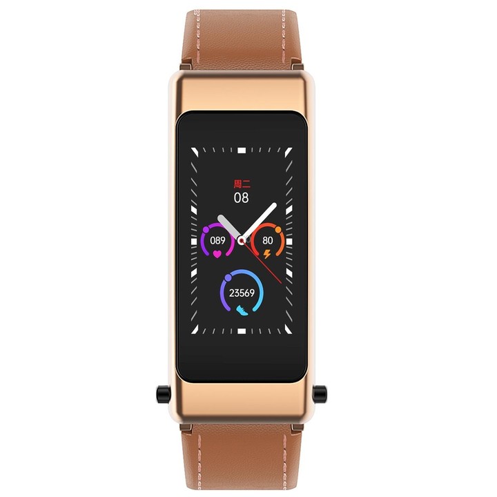 K50 1.08 inch Leather Band Earphone Detachable IP67 Waterproof Smart Watch Support Bluetooth Call(Brown)