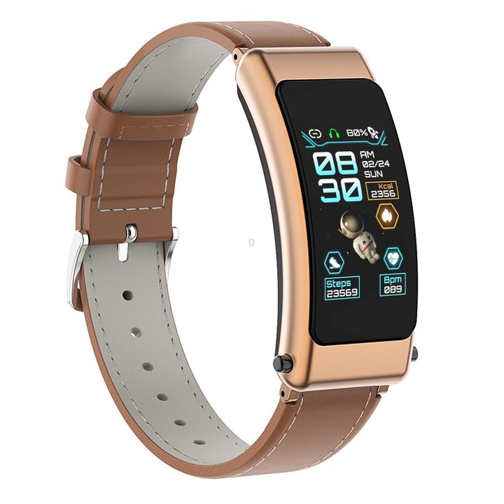 K50 1.08 inch Leather Band Earphone Detachable IP67 Waterproof Smart Watch Support Bluetooth Call(Brown)