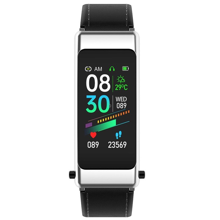 K50 1.08 inch Leather Band Earphone Detachable IP67 Waterproof Smart Watch Support Bluetooth Call(Black Silver)