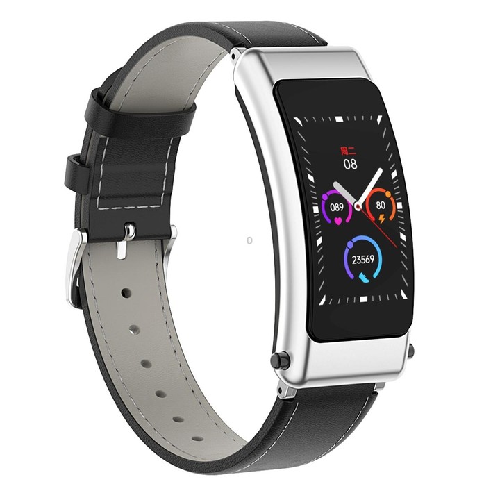 K50 1.08 inch Leather Band Earphone Detachable IP67 Waterproof Smart Watch Support Bluetooth Call(Black Silver)