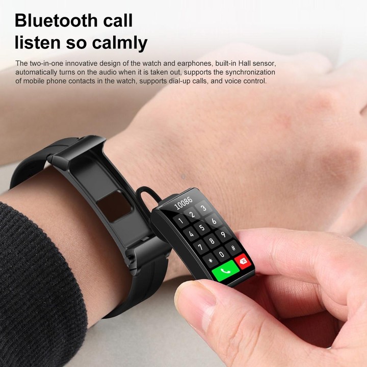 M6 1.5 inch Steel Band Earphone Detachable IP68 Waterproof Smart Watch Support Bluetooth Call(Black)