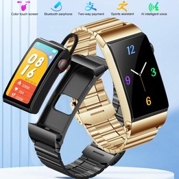 M6 1.5 inch Steel Band Earphone Detachable IP68 Waterproof Smart Watch Support Bluetooth Call(Black)