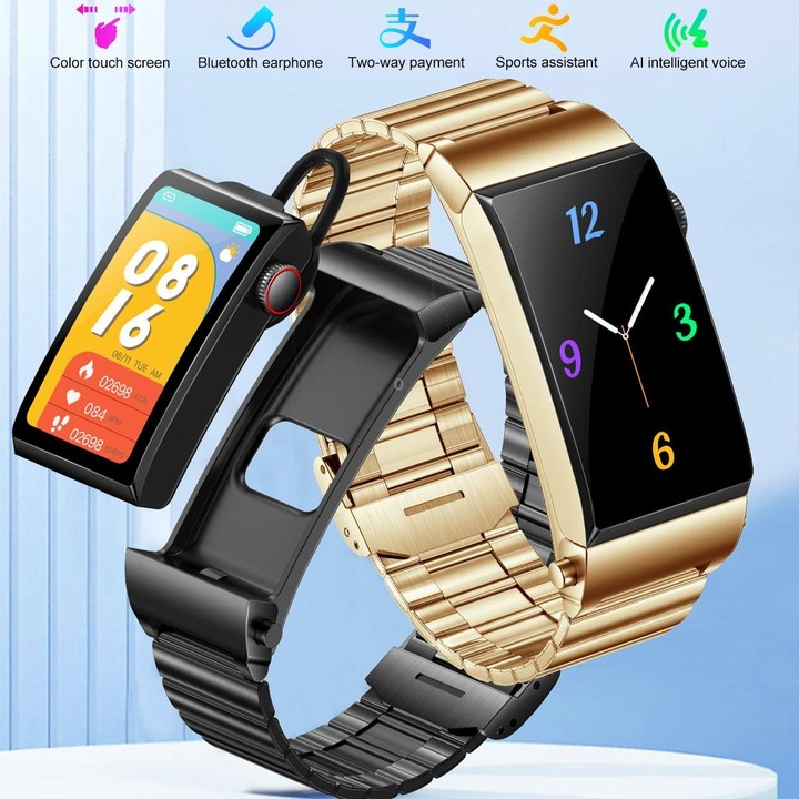 M6 1.5 inch Steel Band Earphone Detachable IP68 Waterproof Smart Watch Support Bluetooth Call(Black)