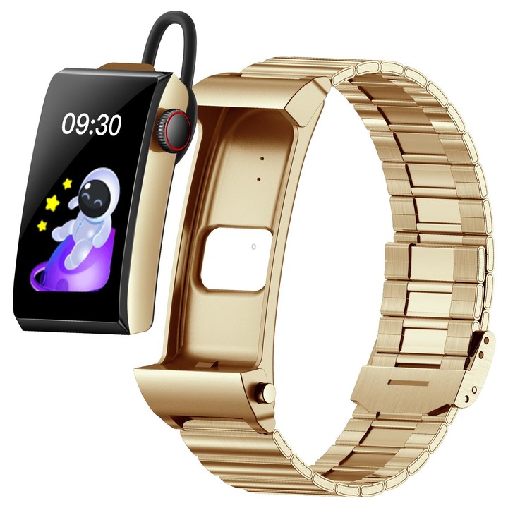 M6 1.5 inch Steel Band Earphone Detachable IP68 Waterproof Smart Watch Support Bluetooth Call(Gold)