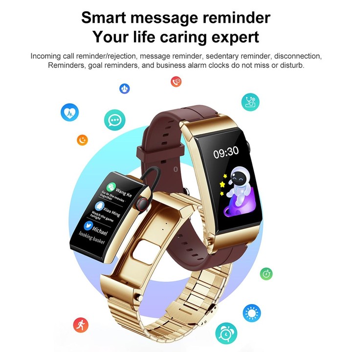 M6 1.5 inch Steel Band Earphone Detachable IP68 Waterproof Smart Watch Support Bluetooth Call(Gold)