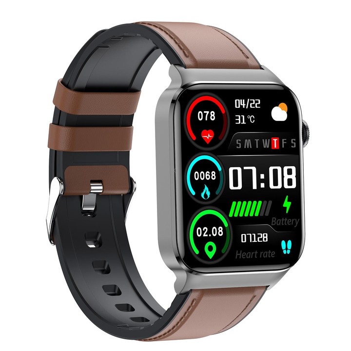 T50 1.85 inch Leather Band IP67 Waterproof Smart Watch Supports Voice Assistant / Health Monitoring(Brown)