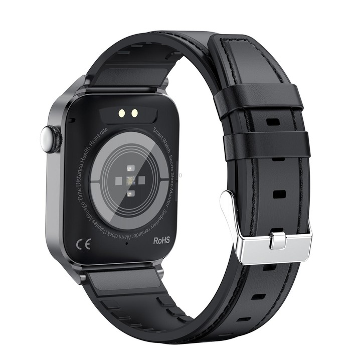 T50 1.85 inch Leather Band IP67 Waterproof Smart Watch Supports Voice Assistant / Health Monitoring(Black)