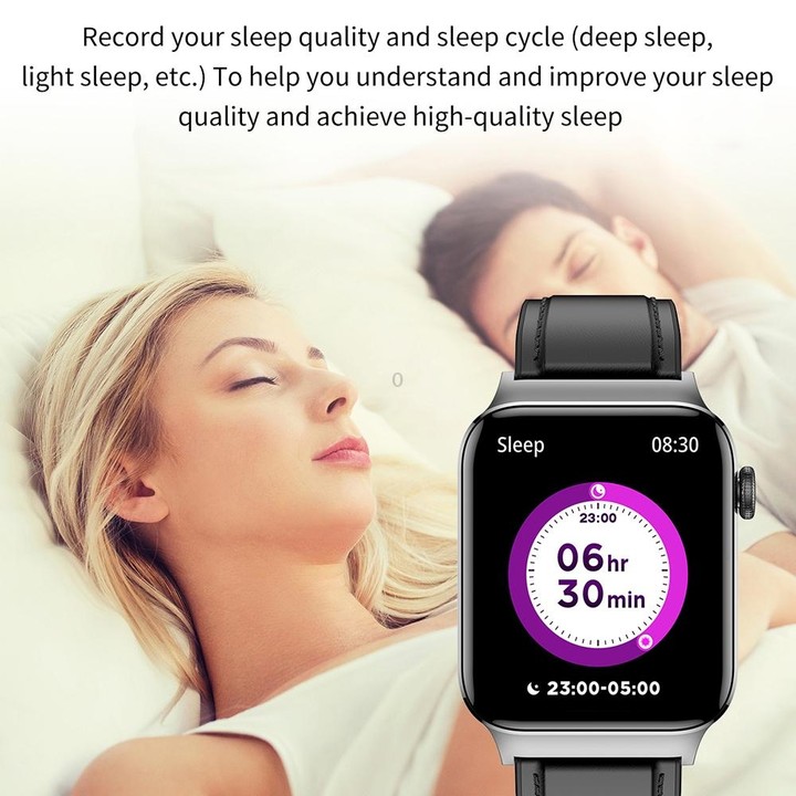 T50 1.85 inch Leather Band IP67 Waterproof Smart Watch Supports Voice Assistant / Health Monitoring(Black)