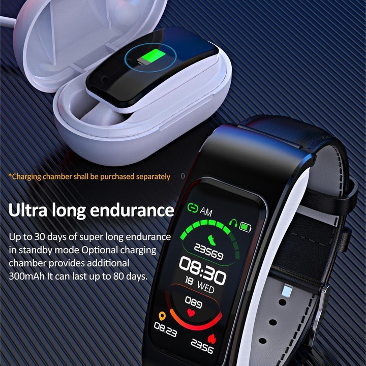 K60 1.08 inch Steel Band Earphone Detachable Life Waterproof Smart Watch Support Bluetooth Call(Black)