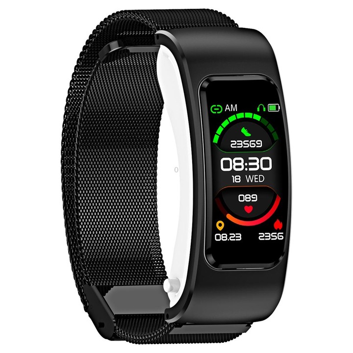 K60 1.08 inch Steel Band Earphone Detachable Life Waterproof Smart Watch Support Bluetooth Call(Black)