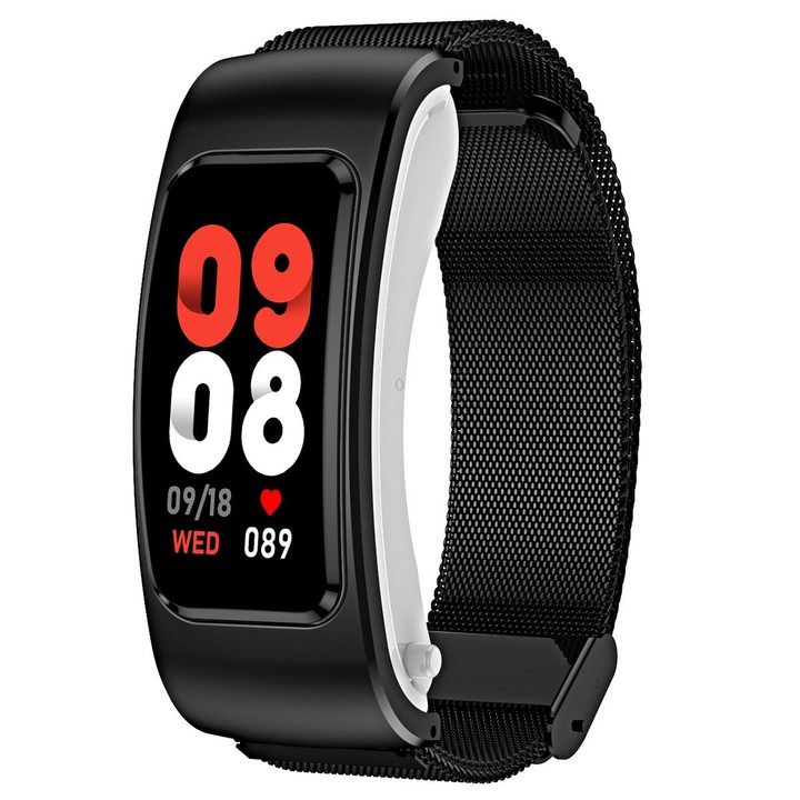 K60 1.08 inch Steel Band Earphone Detachable Life Waterproof Smart Watch Support Bluetooth Call(Black)