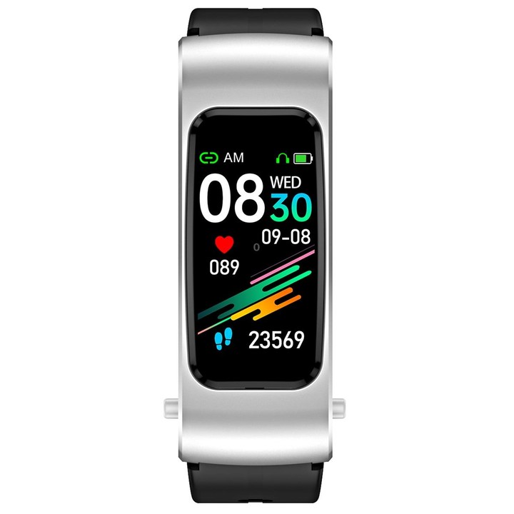 K60 1.08 inch Silicone Band Earphone Detachable Life Waterproof Smart Watch Support Bluetooth Call(Black Silver)