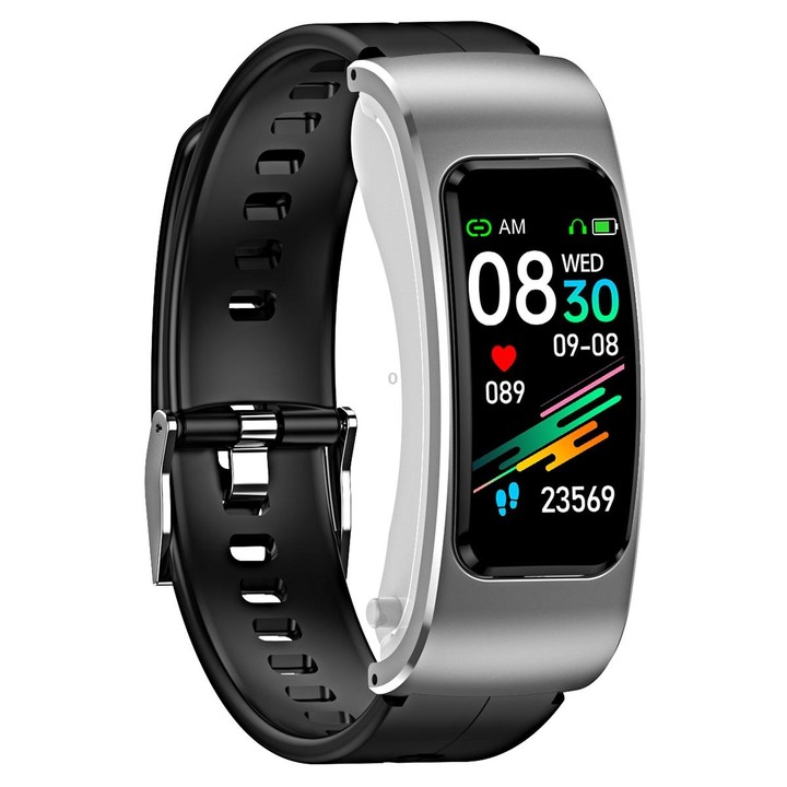 K60 1.08 inch Silicone Band Earphone Detachable Life Waterproof Smart Watch Support Bluetooth Call(Black Silver)