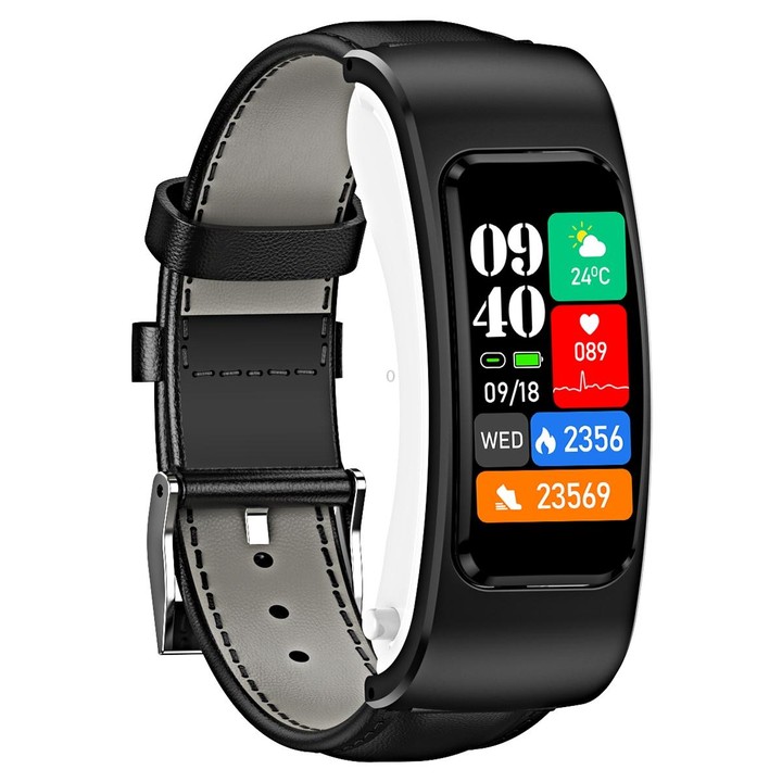 K60 1.08 inch Leather Band Earphone Detachable Life Waterproof Smart Watch Support Bluetooth Call(Black)