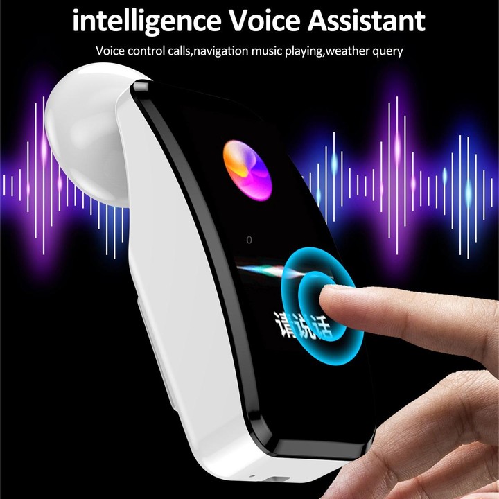 K60 1.08 inch Leather Band Earphone Detachable Life Waterproof Smart Watch Support Bluetooth Call(Black Silver)