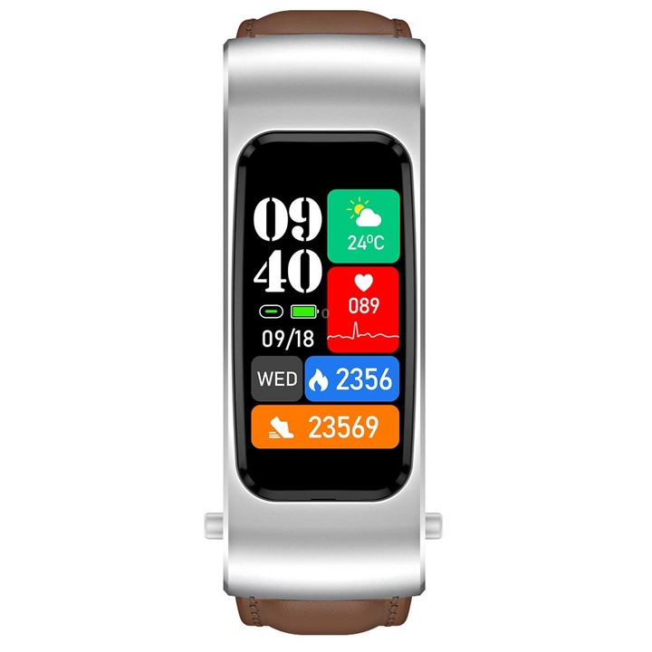 K60 1.08 inch Leather Band Earphone Detachable Life Waterproof Smart Watch Support Bluetooth Call(Brown Silver)
