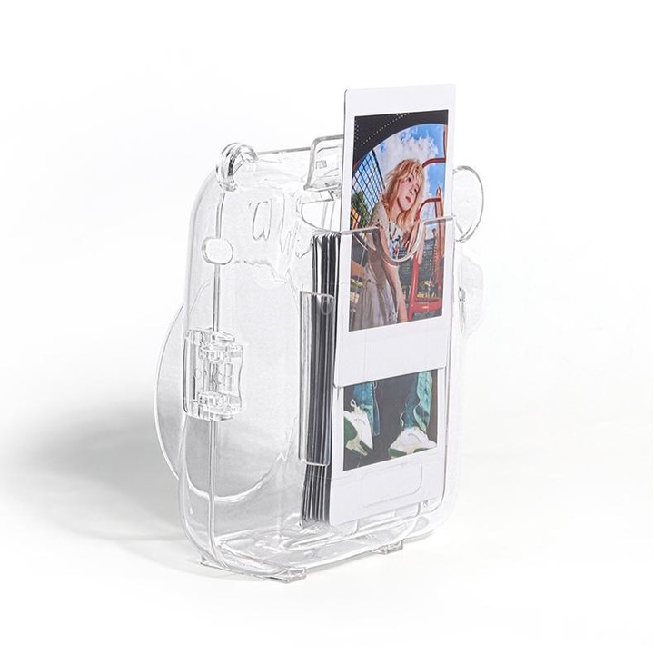 For FUJIFILM instax mini 12 Crystal Hard Acrylic Camera Case with Shoulder Strap(DIY Purple Daisies)