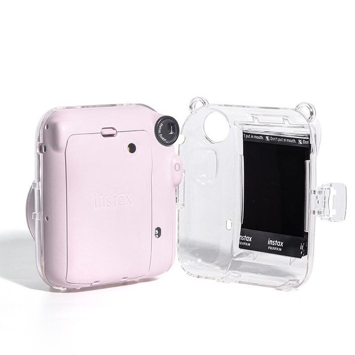 For FUJIFILM instax mini 12 Crystal Hard Acrylic Camera Case with Shoulder Strap(DIY Purple Daisies)