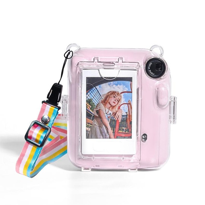 For FUJIFILM instax mini 12 Crystal Hard Acrylic Camera Case with Shoulder Strap(DIY Green Flowers)