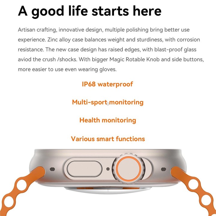 S800 Ultra Max 1.96 inch TFT Screen Smart Watch, Support Heart Rate / Blood Pressure Monitoring(Orange)