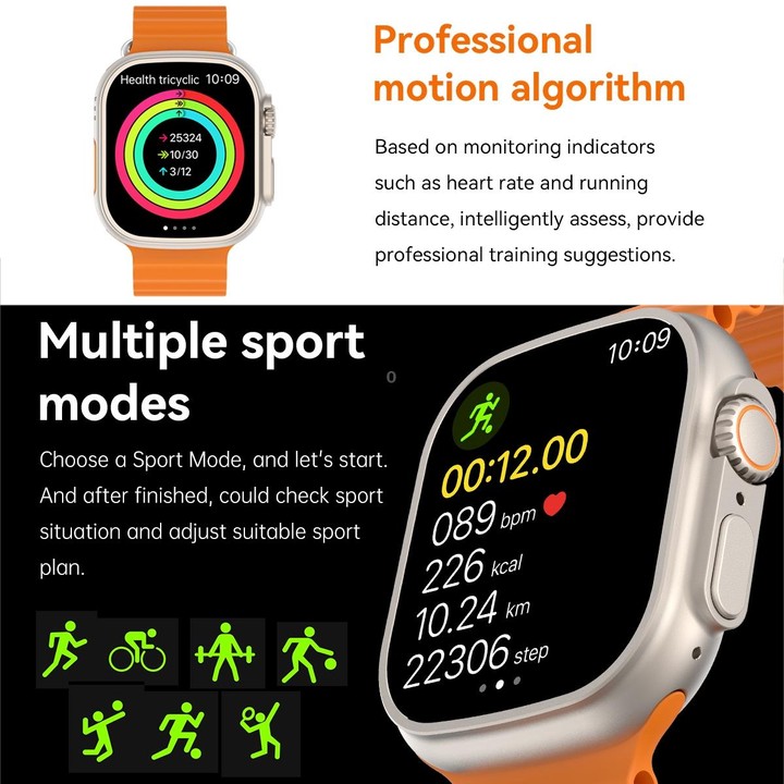 S800 Ultra Max 1.96 inch TFT Screen Smart Watch, Support Heart Rate / Blood Pressure Monitoring(Black)