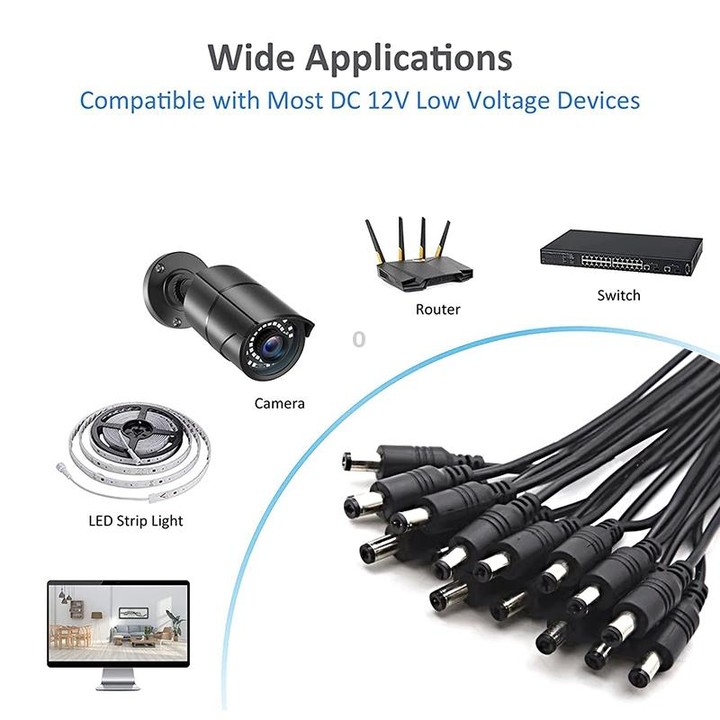 0.5m 16 in 1 DC Female to DC Male Power Connection Extension Cable