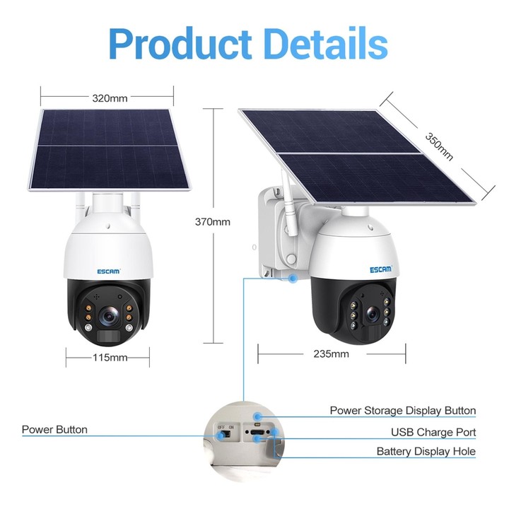 ESCAM QF724 3MP 24h Recording Cloud Storage PT 4G PIR Alarm IP Camera with Solar Panel, AU Signal Bands