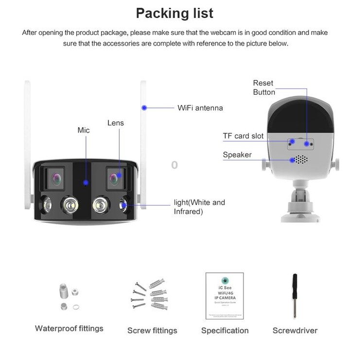 Q38 WIFI Humanoid Recognition AI Alarm 180 Degree Dual 2MP IP Camera, Plug:US Plug