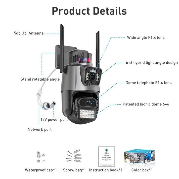 QX81 Humanoid Recognition AI Alarm WIFI Spherical Dual 2MP IP Camera, Plug:AU Plug