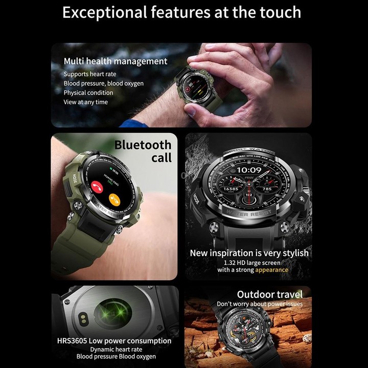 LC16 1.32 inch IP68 Waterproof Sports Outdoor Sport Smart Watch, Support Bluetooth Calling / Heart Rate Monitoring(Black)