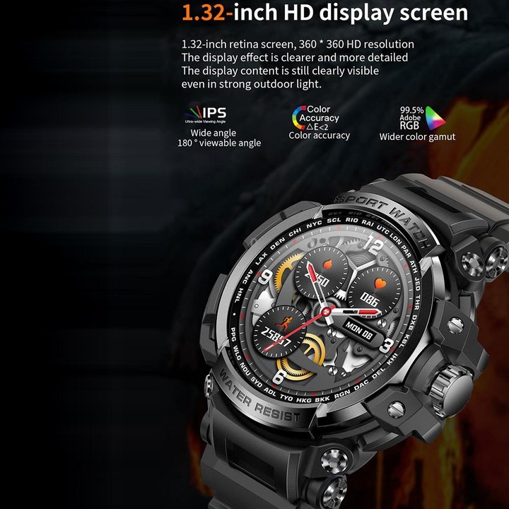 LC16 1.32 inch IP68 Waterproof Sports Outdoor Sport Smart Watch, Support Bluetooth Calling / Heart Rate Monitoring(Black)