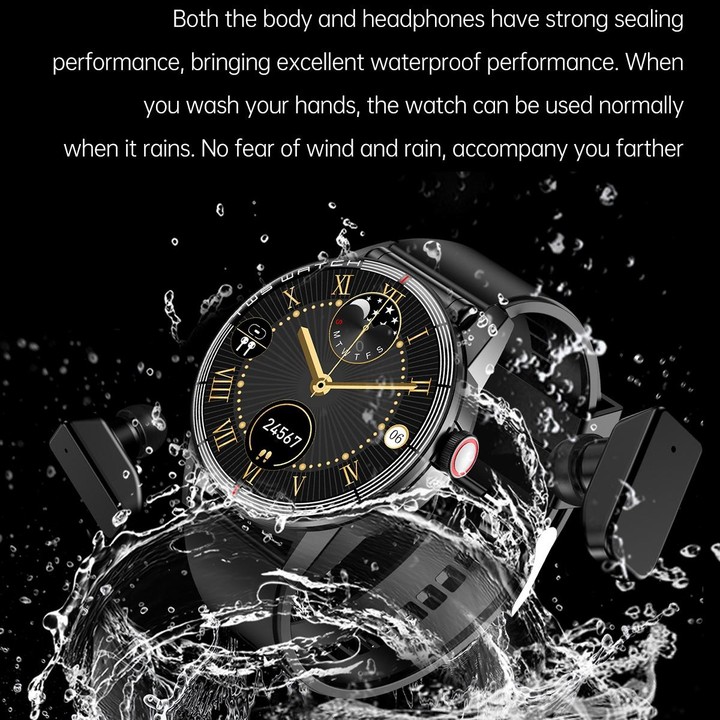 R6 1.32 inch Round Screen 2 in 1 Bluetooth Earphone Smart Watch, Support Bluetooth Call / Health Monitoring(Silver Silicone Stra