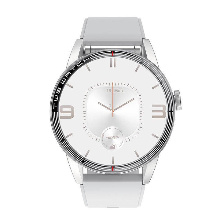 R6 1.32 inch Round Screen 2 in 1 Bluetooth Earphone Smart Watch, Support Bluetooth Call / Health Monitoring(Silver Silicone Stra