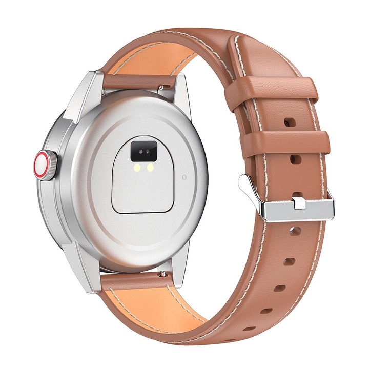 R6 1.32 inch Round Screen 2 in 1 Bluetooth Earphone Smart Watch, Support Bluetooth Call / Health Monitoring(Brown Leather Strap)