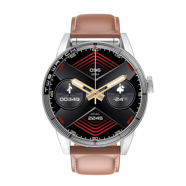 R6 1.32 inch Round Screen 2 in 1 Bluetooth Earphone Smart Watch, Support Bluetooth Call / Health Monitoring(Brown Leather Strap)