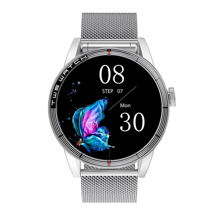 R6 1.32 inch Round Screen 2 in 1 Bluetooth Earphone Smart Watch, Support Bluetooth Call / Health Monitoring(Silver Steel Strap)