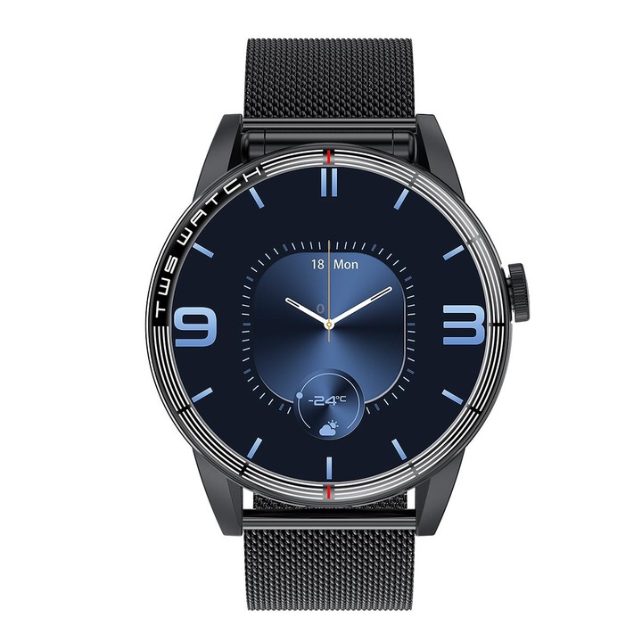 R6 1.32 inch Round Screen 2 in 1 Bluetooth Earphone Smart Watch, Support Bluetooth Call / Health Monitoring(Black Steel Strap)