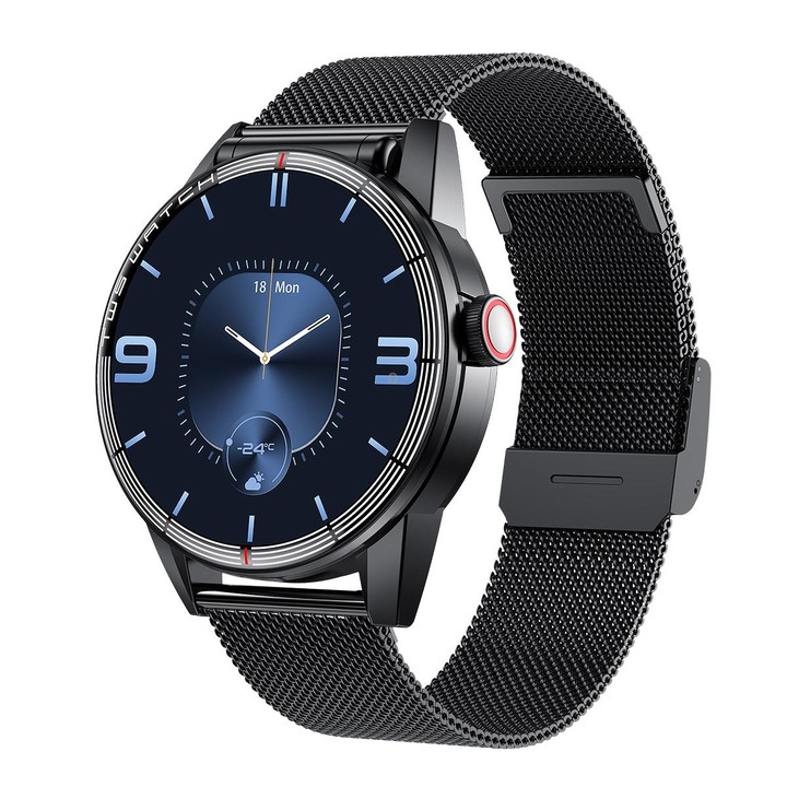 R6 1.32 inch Round Screen 2 in 1 Bluetooth Earphone Smart Watch, Support Bluetooth Call / Health Monitoring(Black Steel Strap)
