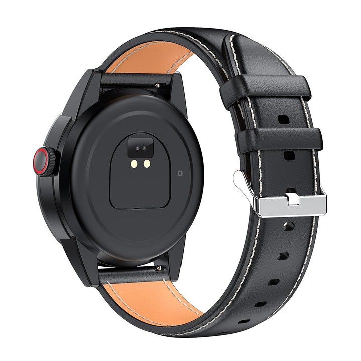 R6 1.32 inch Round Screen 2 in 1 Bluetooth Earphone Smart Watch, Support Bluetooth Call / Health Monitoring(Black Leather Strap)