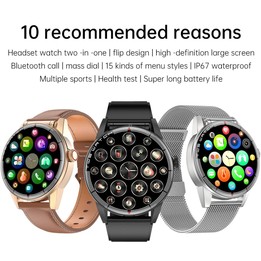 R6 1.32 inch Round Screen 2 in 1 Bluetooth Earphone Smart Watch, Support Bluetooth Call / Health Monitoring(Black Leather Strap)