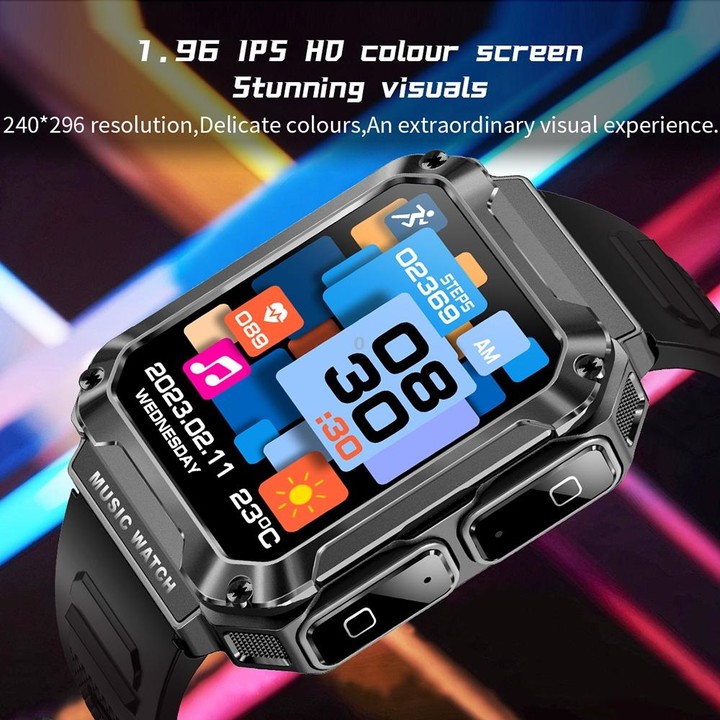 OVISEN T93 1.96 inch IPS Screen 2 in 1 Bluetooth Headset Smart Watch, Supports Blood Oxygen Monitoring/Bluetooth Music(Black)