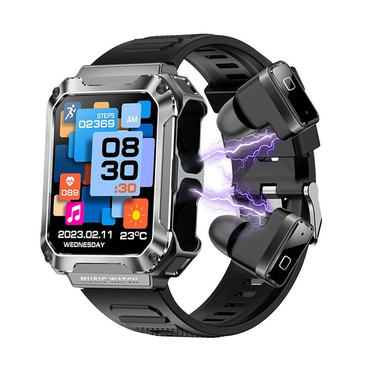 OVISEN T93 1.96 inch IPS Screen 2 in 1 Bluetooth Headset Smart Watch, Supports Blood Oxygen Monitoring/Bluetooth Music(Silver)