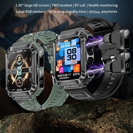 OVISEN T93 1.96 inch IPS Screen 2 in 1 Bluetooth Headset Smart Watch, Supports Blood Oxygen Monitoring/Bluetooth Music(Silver)